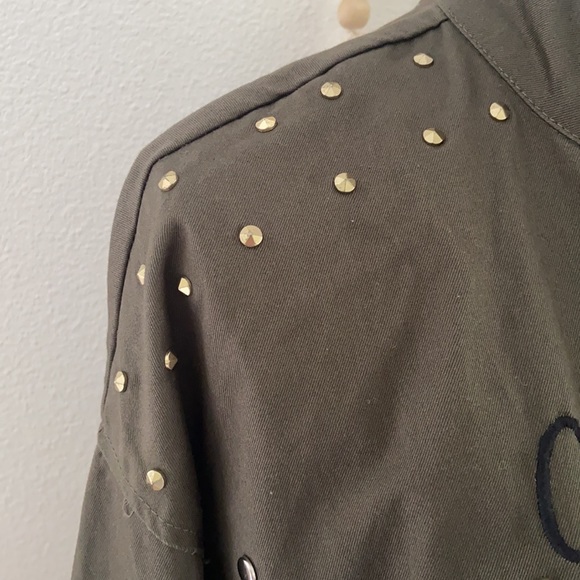 H&M embroidered army jacket green studded embellished parka fall grunge vibes 6 - Picture 8 of 16